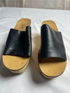 Chloé Black Leather Platform Slide Sandals Size 36 USA 6